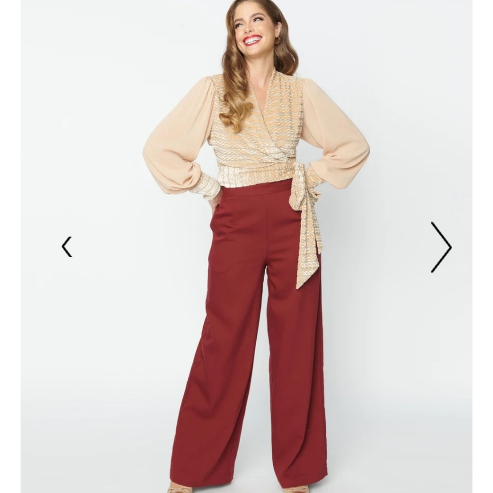 Unique Vintage Plus Size Burgundy High Waist Pants - 2X/18
